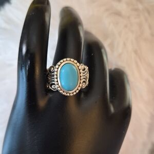 Vintage Designer Avon Turquoise Scroll .925 Sterling Silver Statement Ring Sz 9